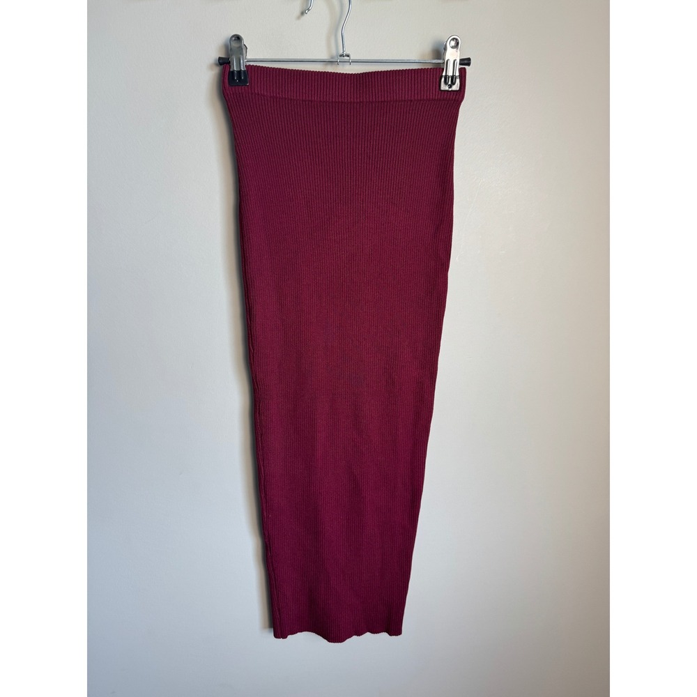 Naked Wardrobe Womens Burgundy Ribbed Bodycon Midi Skirt Size S Chic Minimalist